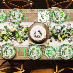 208 Pcs Dinosaur 3Rd Birthday Party Supplies, Green Dino Three Rex Birthday Deco