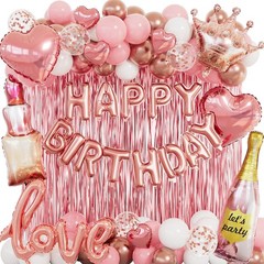 Decoracion De Feliz Cumpleaños Cortinas Globos Rose Gold Para Niñas Mujer Set US
