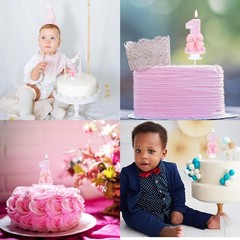 Pink Number 1 Candle for First Birthday Cakes, Sequins and Bowtie 1