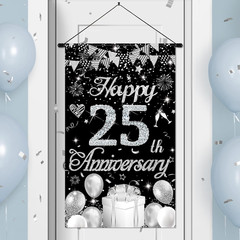 Happy Anniversary Decorations Small Banner Black Silver Happy 25Th Anniversary C