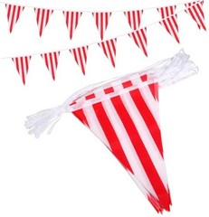 Pennant Banners, Reusable Polyester Cloth Flags for Red & White Striped