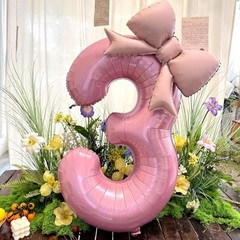 40 Inch Pink Number Balloons 21 Inch Pink Bow Balloons Pink 3 Balloon Number3