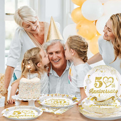 96Pcs 50Th Wedding Anniversary Decorations,Golden 50Th Anniversary Party Plates