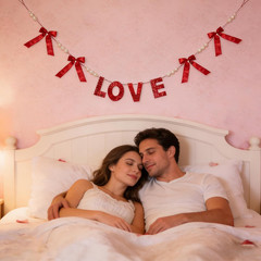 Valentine’S Day Decorations Garland Banner, 6.1Ft Sequin Wood Love & Satin Bows