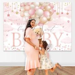 Mocsicka We Can Bearly Wait Backdrop 7x5ft Pink Hot Balloon Bearly Wait Girl …