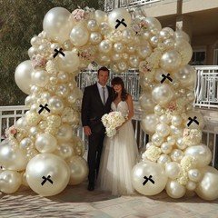 Pearl Sand White Balloon Arch Kit with Black Bow Double Pearl Cream Ivory Bei…