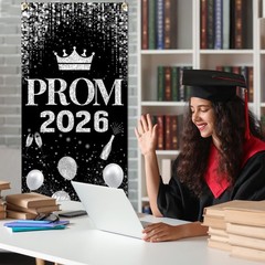 Prom Send Off Decorations 2026 Door Cover, 6×2.9 Black and Silver Prom Door B…