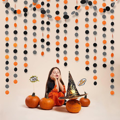 Orange Halloween Garland Halloween Party Decorations Polka Dot Circle Streamers
