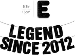 Pre-Strung Legend since 2012 Black Glitter Banner, Happy 14Th Birthday Decoratio