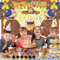 Curious George Party Supplies Birthday Decor Balloons Cake Toppers Banner 5X3ft