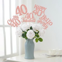 40th Birthday Centerpiece Sticks 15 PCS Happy 40 Table Flower Decor Rose Gold