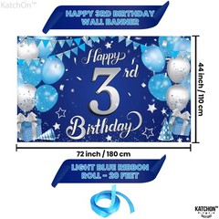 Blue and Silver 3rd Birthday Banner – Xtralarge, 72×44 Inch | Blue 3rd Birthday