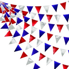 Red Blue Silver Party Decorations Metallic Fabric Triangle Pennant Banner Fla…