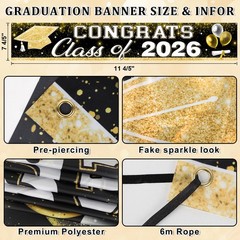 Class of 2026 Congrats Grad Yard Sign Banner Black Gold Graduation Party Decor