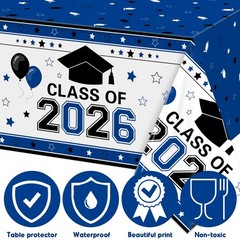 2026 Graduation Decorations Class of 2026 Tablecloth Blue Plastic Disposable….