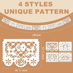 5-Pack 90Ft White Papel Picado Banner for Parties, Weddings, & Fiesta Decor