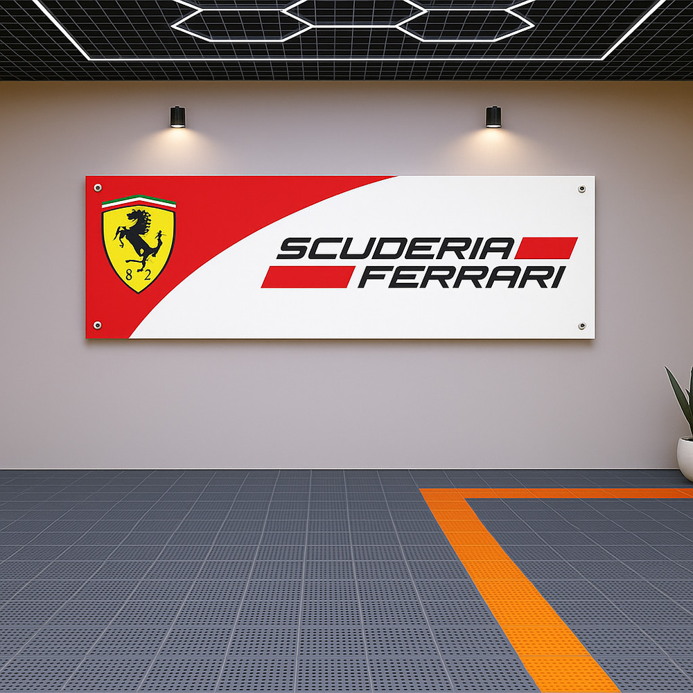 Decoration Scuderia Ferrari Flag Banner 5×3 ft – For Garage or Office Wall