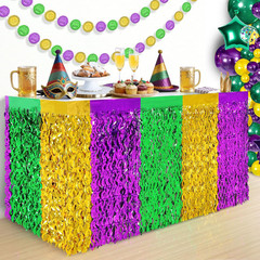 Mardi Gras Party Decorations, 2 Pack Purple Green Gold Wavy Metallic Tinsel Foil