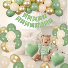 Sage Green Birthday Decorations with Gold Nude Sage Green Balloons Happy