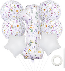 7Pcs Wildflower Balloons Decoration, 40In Wildflower Theme Number 1 Foil Balloon