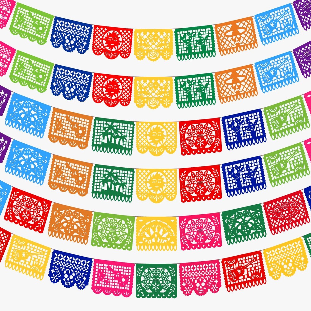 6 Pack Mexican Party Banner Mega Set, 108 FT Long Plastic Papel Picado Fiesta…