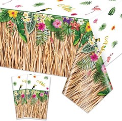 2 Pack Hawaiian Luau Grass Tablecloths, Hawaii Luau Table Skirt Party