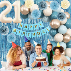Dusty Blue 21St Birthday Decorations for Him Her Beige Cream Number 21 Balloon B