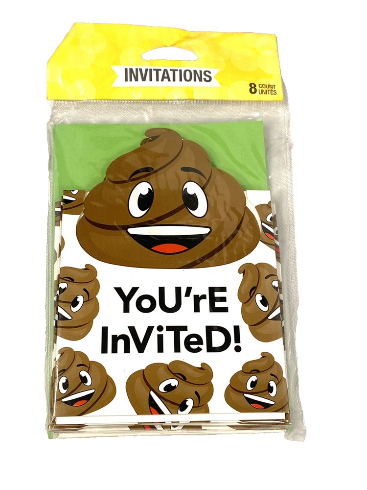 8 count poop emojions party invitations kids birthdays