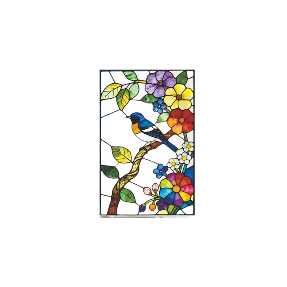 Vibrant Flower Bird Decal for Windows Balcony Glass Decoration 40x60cm