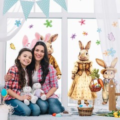 Extra Large Bunny Rabbit Easter Window Clings Retro Floral Bunny Flower Egg D