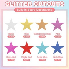 80 Pcs Glitter Star Cutouts, 5.9 Inch Paper Stars Confetti Cutouts, 8 Colors