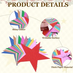 50 Pcs 11 Inch Double Printed Glitter Star Cutouts, Silver White
