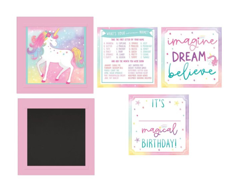 ENCHANTED UNICORN 5 Pc. Customizable Birthday 12″ x 12″ Chalkboard/Easel Sign