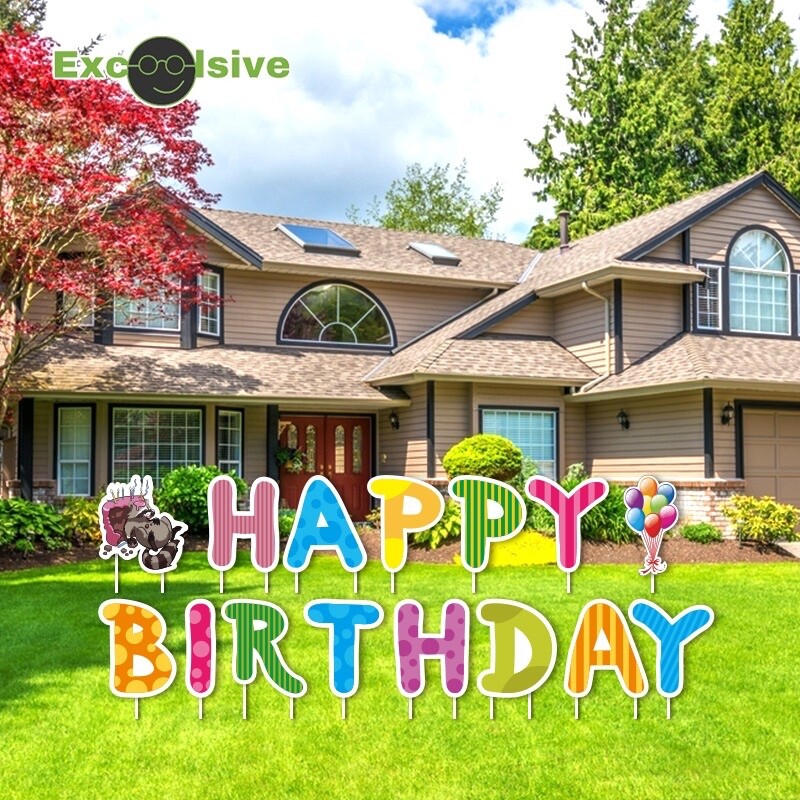 Happy Birthday Yard signs 15, Large size 16” waterproof Slip-proof Metal Stakes