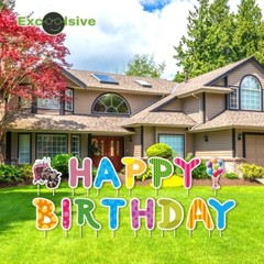 Happy Birthday Yard signs 15, Large size 16” waterproof Slip-proof Metal Stakes