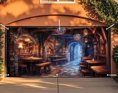 Fantasy Medieval Taverns Garage Door Cover Door Banner Party Holiday Background