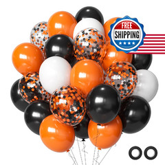 Aiwolf Halloween Balloons Black Orange Balloons Set 50Pcs 12Inch Black White