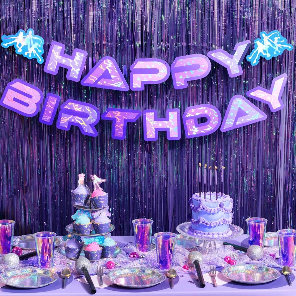 Kpop Happy Birthday Party Decorations Banner Purp Pop Star Birthday Celebration