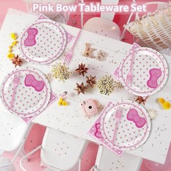 Cat Pink Polka Dots Disposable Birthday Tableware (Plates, Napkins, Forks)