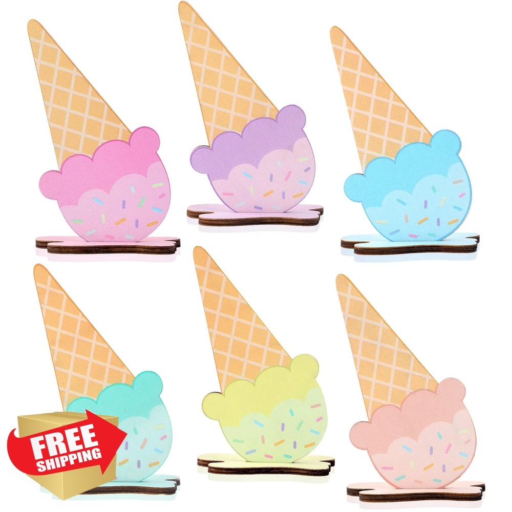 OBUSATT Ice Cream Table Wood Decorations (6 Pcs)