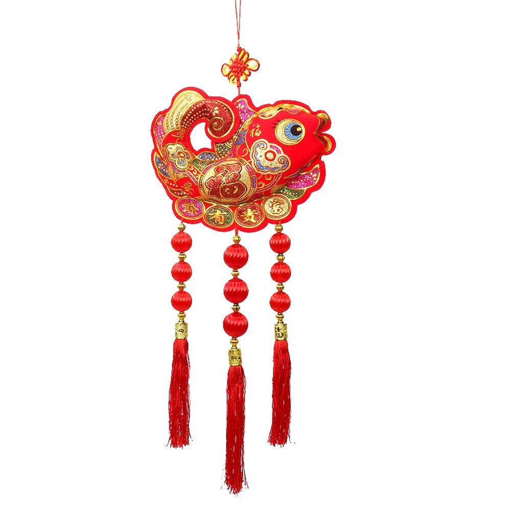 Handmade Weave Chinese Knot Dazzling Fish Koi Carp Rich Red Lantern Tassels