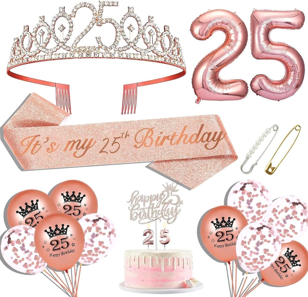 25th Birthday Decorations for Girls, 25th Birthday Sash, 25th Birthday Crown,…