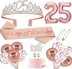 25th Birthday Decorations for Girls, 25th Birthday Sash, 25th Birthday Crown,…