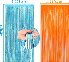 2 Pack Blue Orange Foil Metallic Fringe Curtains for Party Decorations Blue Oran