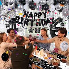 Black and Silver 16th Birthday Decorations for Boys Girls, Black and White 16th