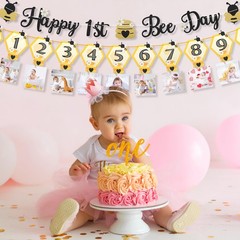 3PCS Happy Bee Day Party Decorations, Bumble Honey Bee 1st Birthday Baby Phot…