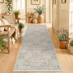 Beige Blue Washable 2×8 Runner Rug for Bathroom, 2′ x 8′ (Runner),