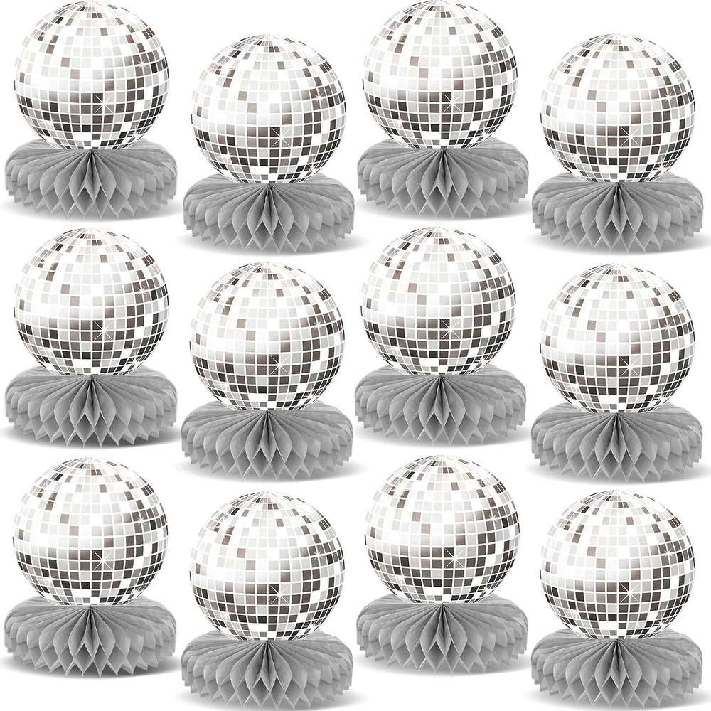 12PCS Prom Silver Disco Theme Party Honeycomb Centerpieces 70S Birthday Decorati