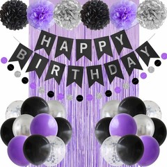 Black Purple Silver Happy Party Decorations Men