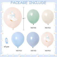 One Silly Goose Birthday Decor Balloons for Boy, 60PCS 12 Inch Pastel Blue Green